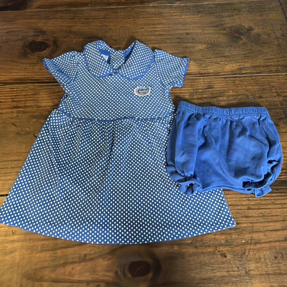 Florida Gators Baby Girls Dress Bloomers 12M Blue Polka Dot Two Feet Ahead